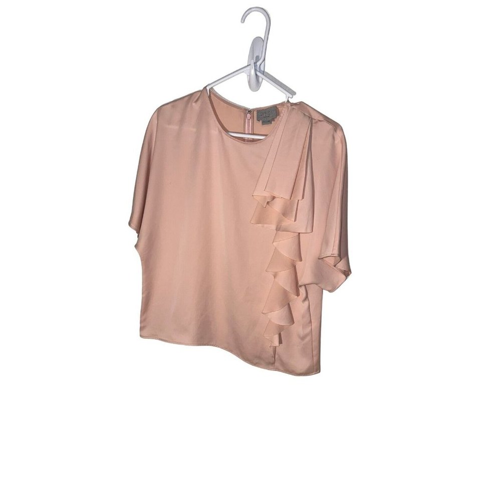 Grey Jason Wu Womens Ruffle Draped Blouse Size 4 Pink Short Sleeve READ